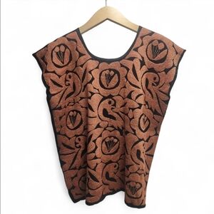 Artisan Mexican Huipil Oaxaca Floral Embroidered Top
